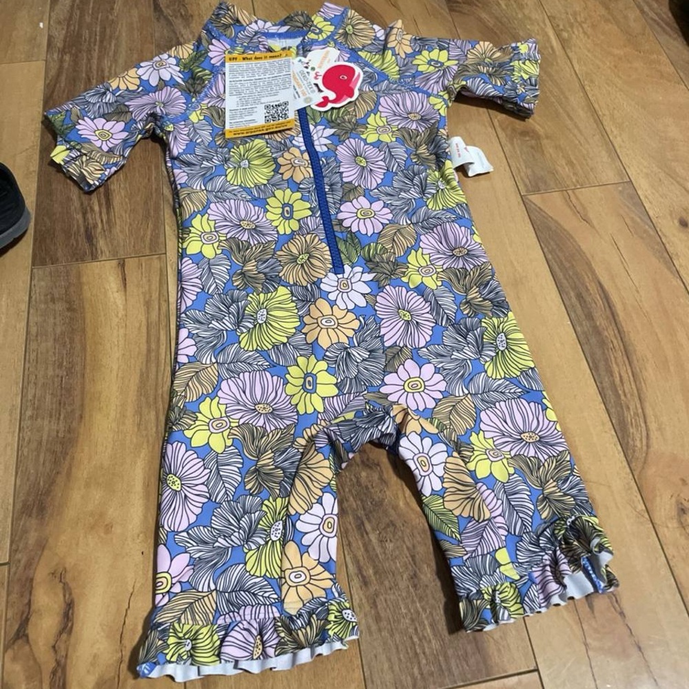 NWT Baby Short Sleeve One Piece Swimsuit with UPF 50+ Sun Protection - Picture 6 of 7